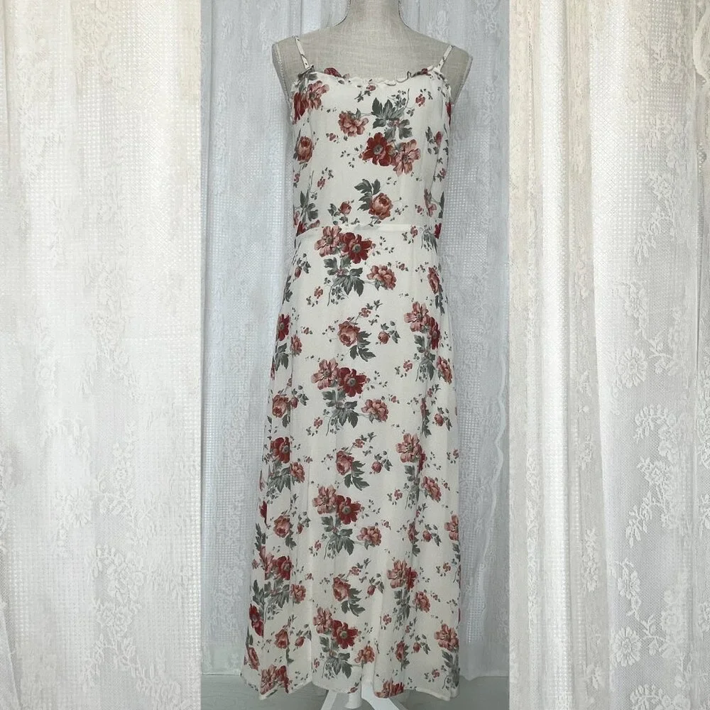 Reformation Women's Cassandra Dress 10 White Floral Midi Slit Graduation Event - Picture 2 of 7
